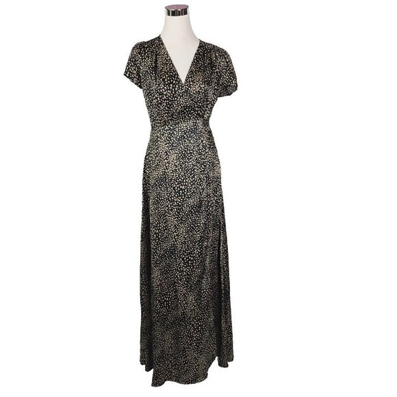 Aakaa Womens Dress Black Belted Maxi Short Sleeve Peasant Boho Surplice Med New - Picture 1 of 13